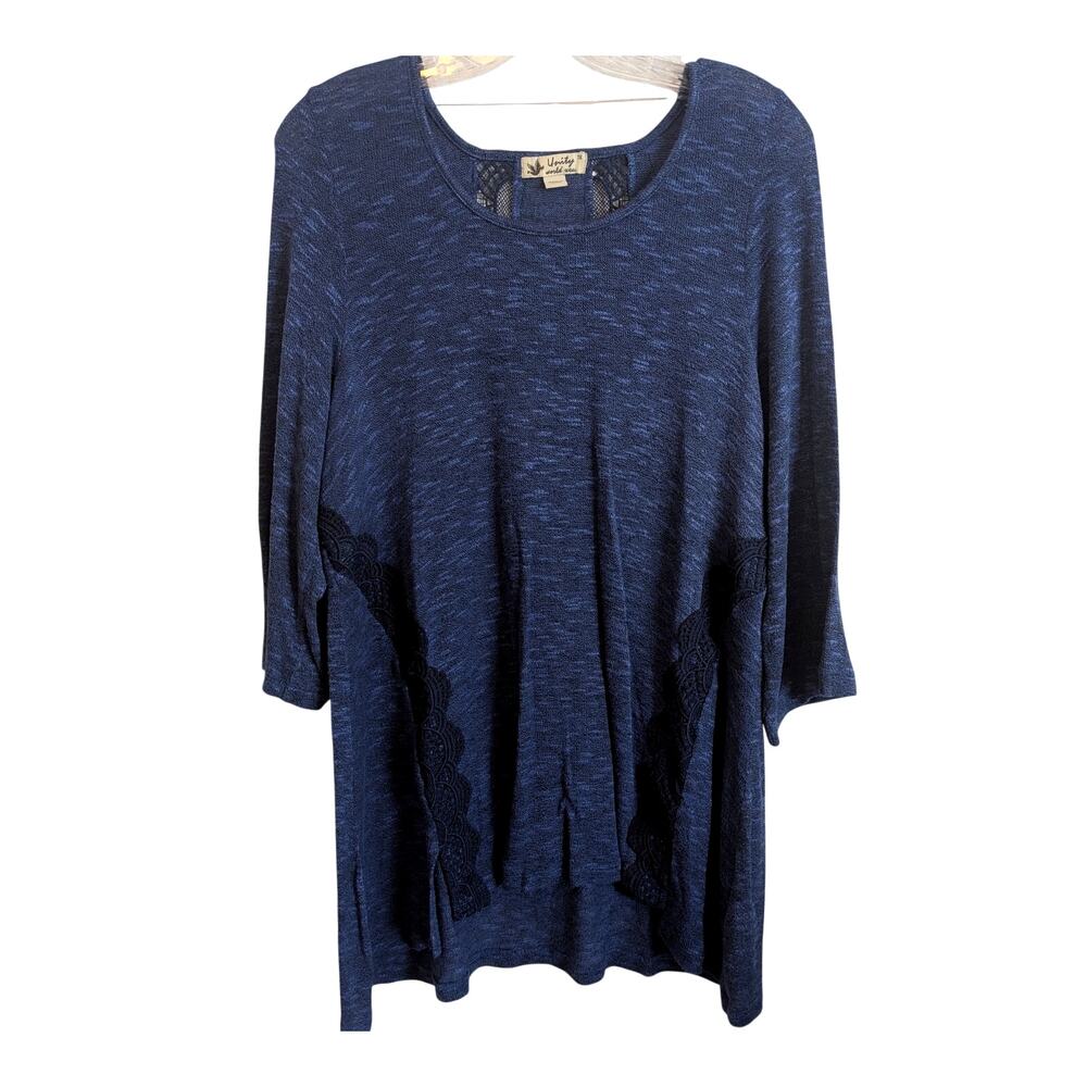 Unity Womens Plus 1X Blue Black Woven Half Sleeve Tunic Top Shirt Boho Indie bh